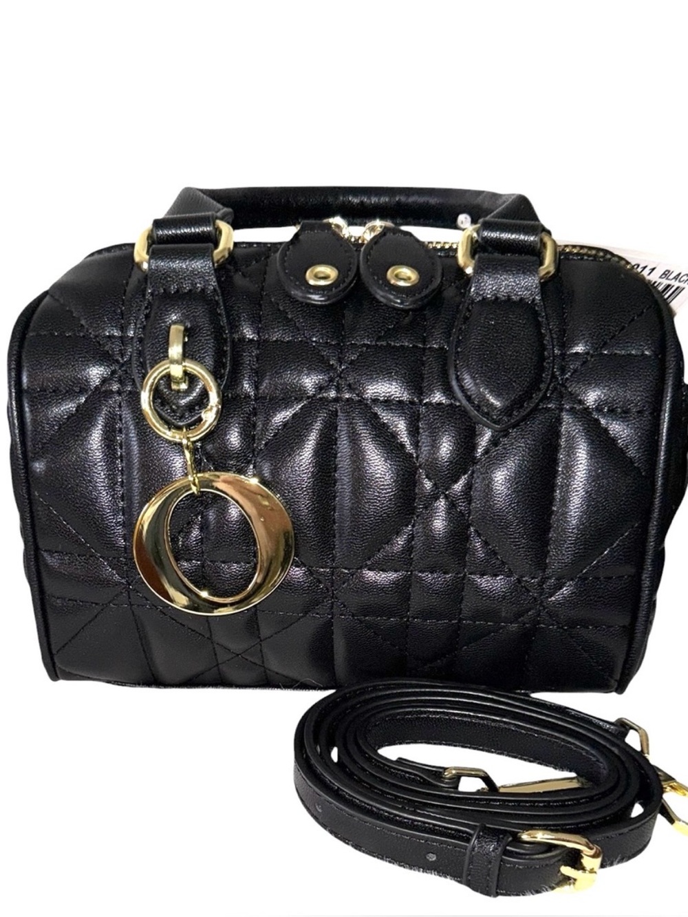 Black Quilted Dome Satchel Handbag with Gold Hardware